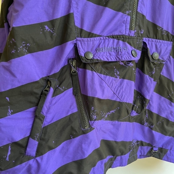 Obermeyer Purple Black Striped Popover Ski Pullover Coat with Pockets, Size S - Picture 3 of 14